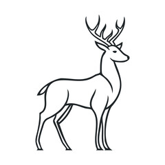 Fototapeta premium Elegant deer silhouette standing tall in natural pose for design.Vector Black and white line art