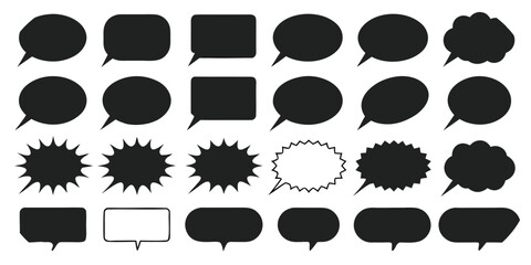 Fototapeta premium Collection of Black Speech Bubbles and Starburst Shapes on White talk bubble chat bubble