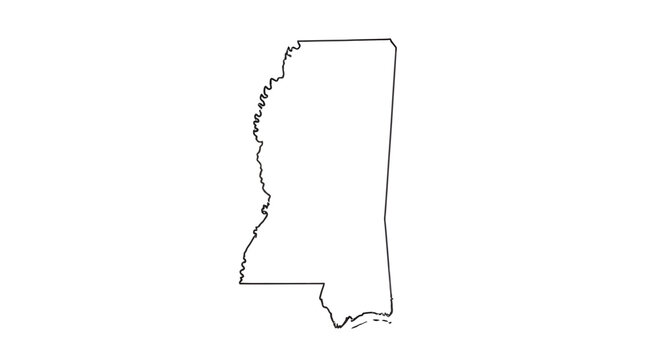 Detailed vector map outline of Mississippi state symbolizing geography and cartography