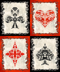Playing Cards decorative suits seamless pattern on grunge background
