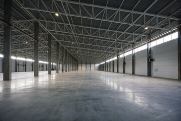 Big new empty industrial building, warehouse or commercial space