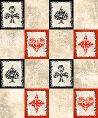 Playing Cards decorative suits seamless pattern on grunge background
