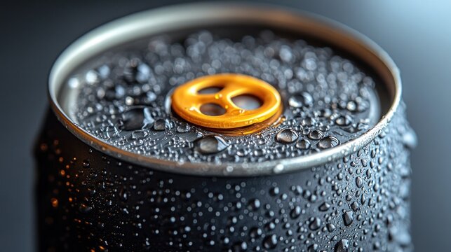 Close-up of a can lid with water droplets