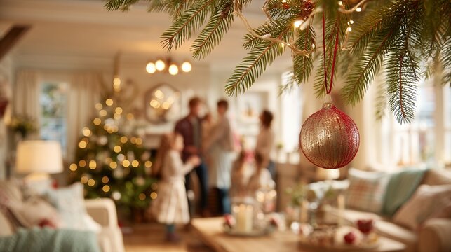 family celebrating christmas at home