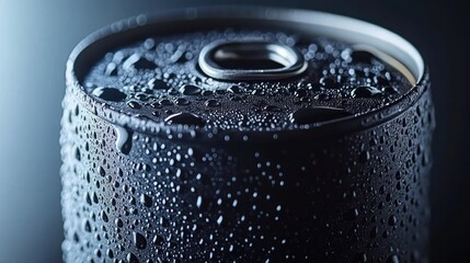 Close-up of a dark can with water droplets