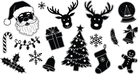 Festive Christmas Holiday Vector Graphics Set in Black and White