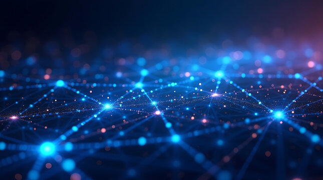 Abstract blue fiber optics lights background with glowing digital energy effects