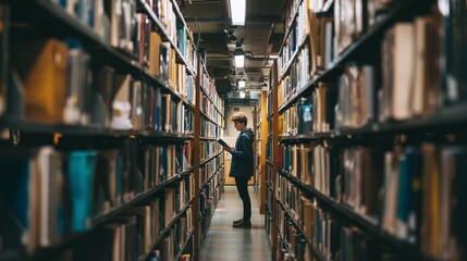 Obraz premium Exploring the depths of knowledge in a quiet library during the afternoon