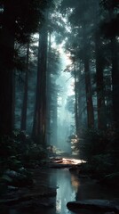 Fototapeta premium sunlight shining through dense forest trees