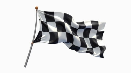 Naklejka premium Waving black and white checkered flag on a pole isolated on white