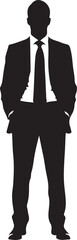 Black Silhouette of a Man in a Suit with Hands in Pockets on White Background business