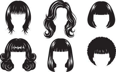 Collection of Black Silhouette Hairstyles for Women on White Background female
