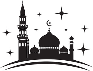 Silhouette of a mosque with minarets domes and stars Islamic religion