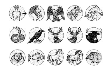 Intricate hand-drawn animal zodiac with diverse detailed wildlife illustrations