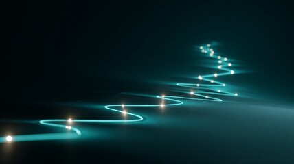 Abstract Data Stream: A mesmerizing visual of a glowing data stream curving through a dark space, representing the flow of information and technological connectivity. 