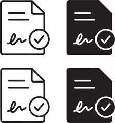 Isolated Digital Signature black vector icon set, digital signature icons, document approval authentication design, solid black outline filled minimal thin stroke, secure sign verification symbols