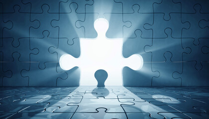 最後のピースがはまる瞬間・光が差し込む象徴的パズルイメージ