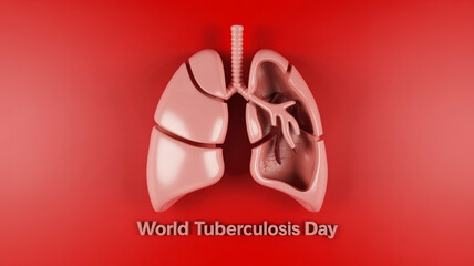 Anatomical lung illustration against a red background for world tuberculosis day awareness campaign