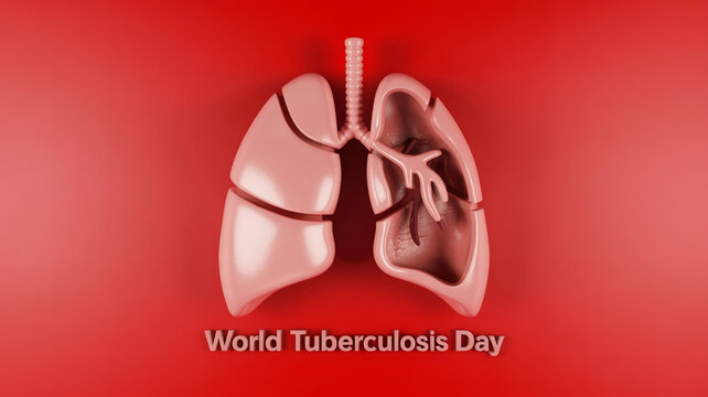 Anatomical lung illustration against a red background for world tuberculosis day awareness campaign - Powered by Adobe