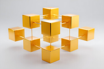 Obraz premium Colorful geometric cubes connected with lines in a modern digital art design