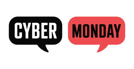  Cyber Monday sale banner with bold white text in black and red speech bubbles, ideal for ecommerce, digital marketing, and retail promotions