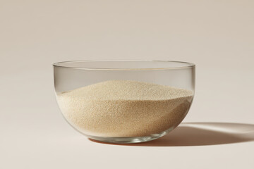 minimalistic composition featuring crystalclear glass bowl filled with grains on clean white background