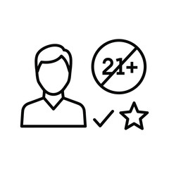 Person icon with no 21 plus sign, check mark and star