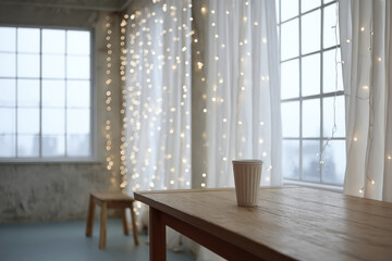 cozy american coffee shop adorned with twinkling christmas lights creates warm atmosphere