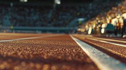 Athletic stadium running lane macro with focus on white marking line