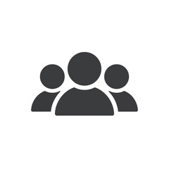 Dark gray icon representing a group of three people, symbolizing community or teamwork