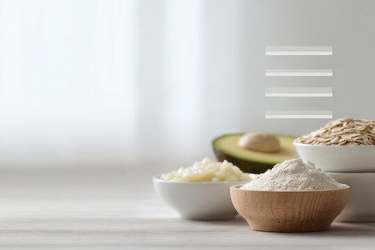 create engaging visual guide for face mask recipe featuring natural ingredients with ar steps in blurred white text
