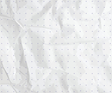 Crumpled white paper with small circle grid pattern. Glossy sheet texture giving minimal modern vintage pad look, perfect for diary background technical template or bullet journal. Vector