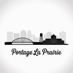 Obraz premium ‎Portage la Prairie Skyline Silhouette — A Central Manitoba Canada City Vector Illustration