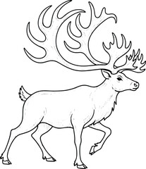 Majestic reindeer illustration outline with impressive antlers vector drawing art