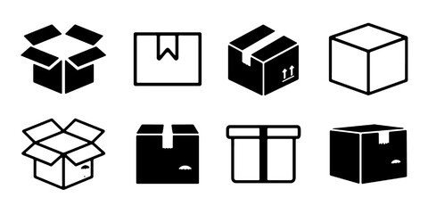 Set box express icons, delivery logo, shopping sign, collection simple flat carton box icon - stock vector