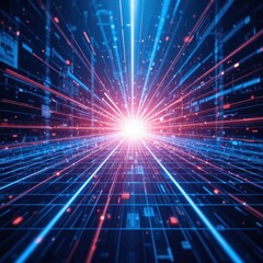 Dynamic Digital Visualization with Radiant Light and Futuristic Lines Expanding in Space