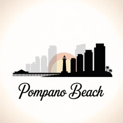 Obraz premium ‎Pompano Beach Skyline Silhouette — A Coastal City on Florida’s Atlantic Shore Vector Illustration