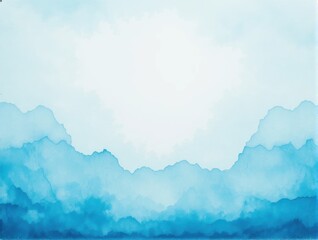 Soft Blue Watercolor Abstract Landscape with Gentle Mountain Silhouettes and Light Sky