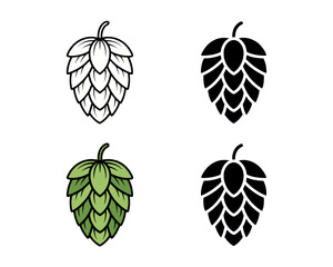 Hop cone vector illustration set for brewing industry and beer production design element fresh hops isolated
