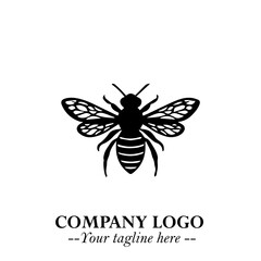Bee Logo Symbol in Black on the White Background with Simple Modern Insect Design
