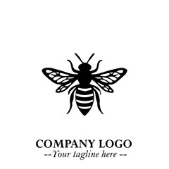 Bee Logo Symbol in Black on the White Background with Simple Modern Insect Design