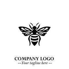 Bee Logo Symbol in Black on the White Background with Simple Modern Insect Design