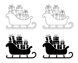 Sleigh gifts christmas presents vector illustration outline silhouette holiday celebration design graphic art