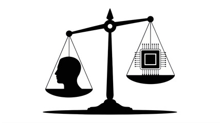 Artificial intelligence machine learning balance scale technology human intellect comparison concept