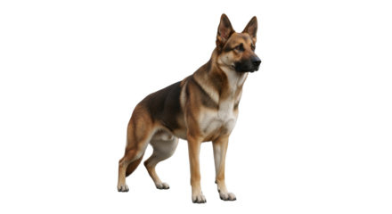 Isolated German Shepherd dog full body studio shot portrait standing still looking away