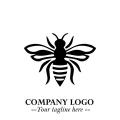 Bee Logo Symbol in Black on the White Background with Simple Modern Insect Design