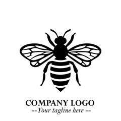 Bee Logo Symbol in Black on the White Background with Simple Modern Insect Design