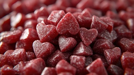 Close-up of many small, heart-shaped, red candies