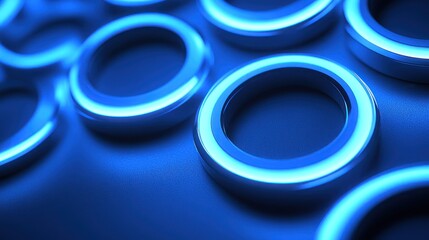 Close-up of many rings, glowing blue