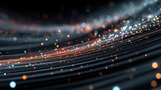 Glowing data streams converging at central node - Powered by Adobe